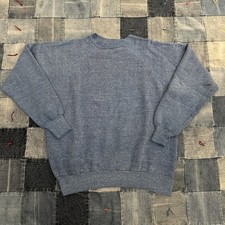 True VTG 60s 70s Blue Raglan Sweatshirt Cotton Blend Unisex USA Soft Grunge L