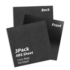 3 Pack 12x12x1/4 Inch Black ABS Plastic Sheet Textured and Smooth Surfaces