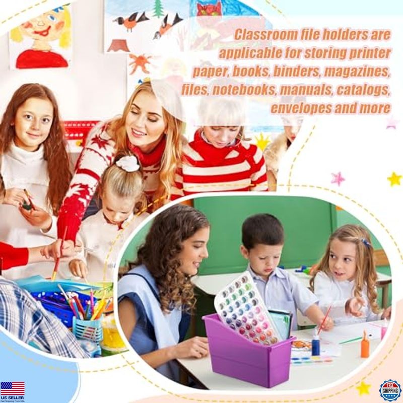 Vibrant 6-Pack Plastic Book Bins - Vertical Organizer Baskets for Classroom Use