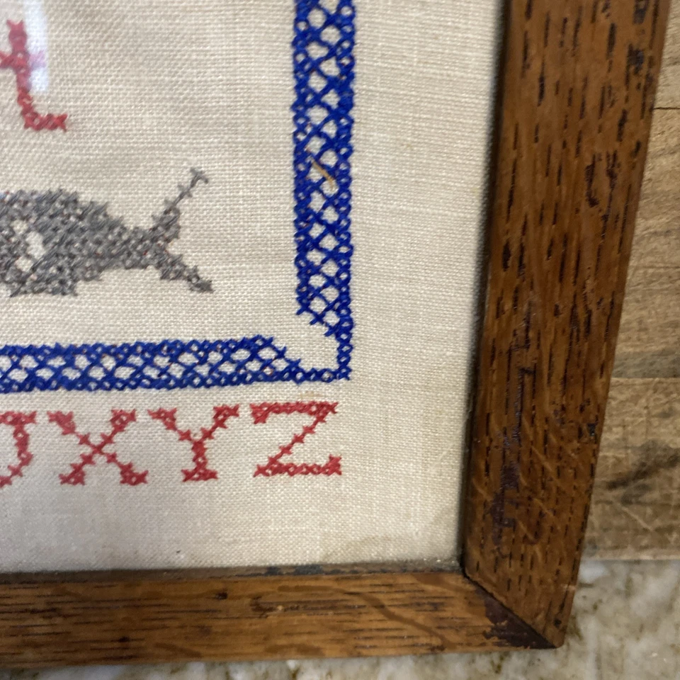 Antique Framed Cross Stitch Sampler Wall Hanging 1800s Primitive - Image 4 of 4