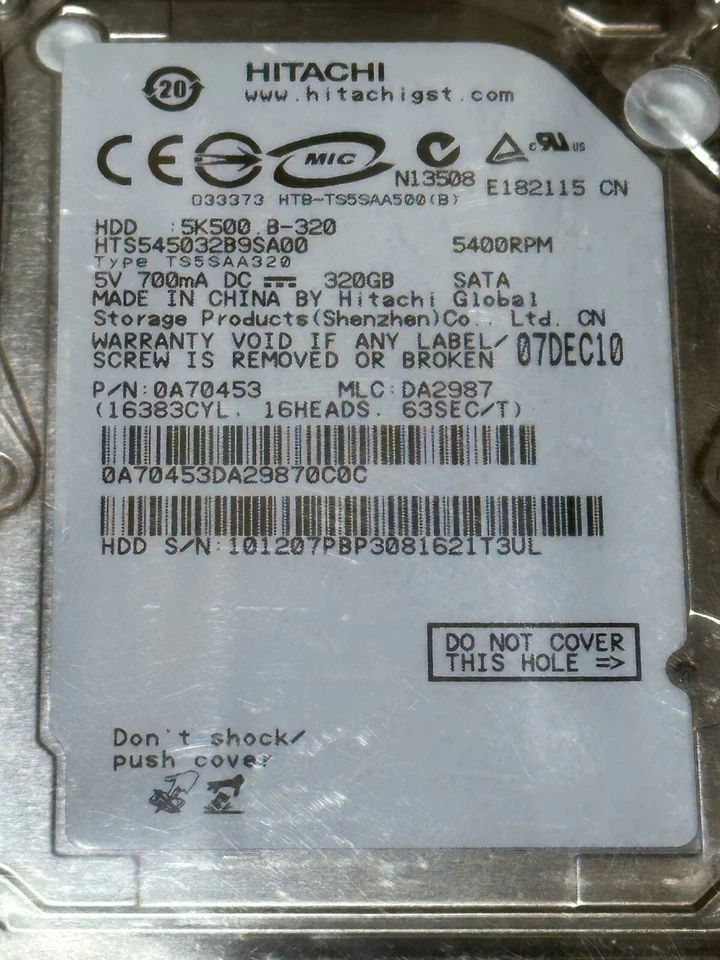 8x Hitachi Travelstar 5K500.B HTS545032B9SA00 320GB Internal 5400RPM 2.5" - Image 3 of 4