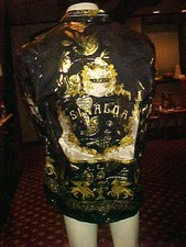 CAMISA DE SEDA METÁLICA VINTAGE PARA HOMBRE JOEY RICHI ETIQUETA DORADA SINALOA MÉXICO PEQUEÑA/MEDIANA.