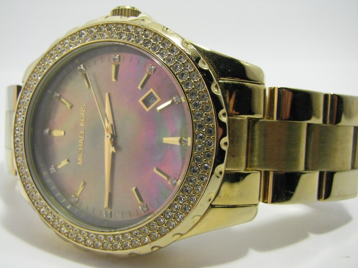 Michael Kors Runway Gold Tone Watch Simulated Diamonds Black