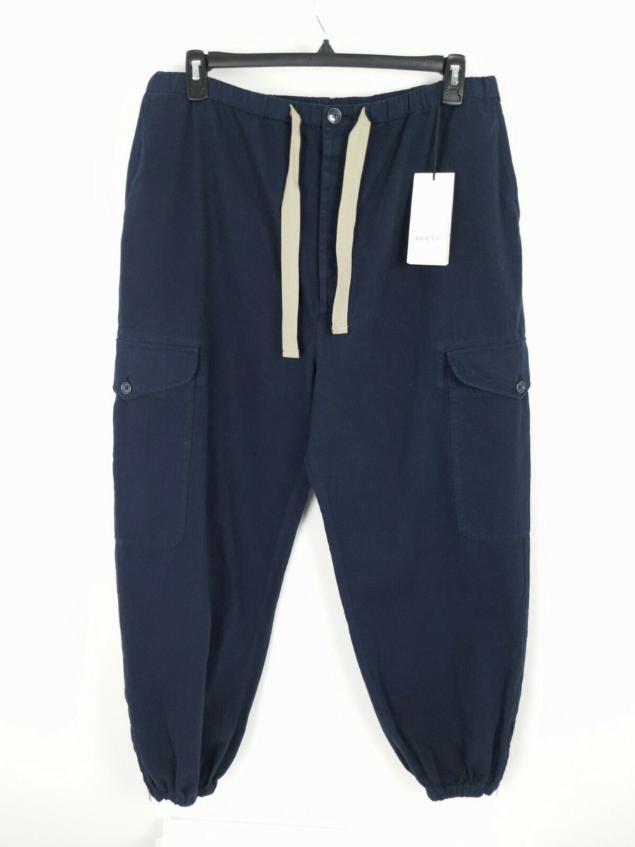 GUCCI Drawstring Cargo Casual Pants Navy Dark Blue Cotton