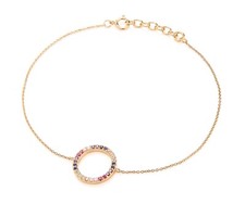 9ct Gold on Silver Simulated Rainbow Sapphire Circle of Life Ladies Bracelet