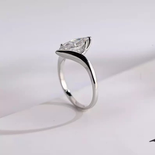 14x7mm Marquise Lab Created Diamond Bypass Engagement Ring 14K White Gold Plated - Picture 4 of 15