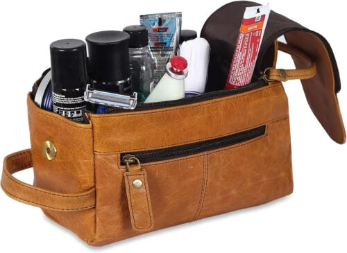 Borsa da toeletta per uomo - Borsa da toeletta da viaggio per uomo - Kit doppio in pelle rasatura... - Foto 2 di 3
