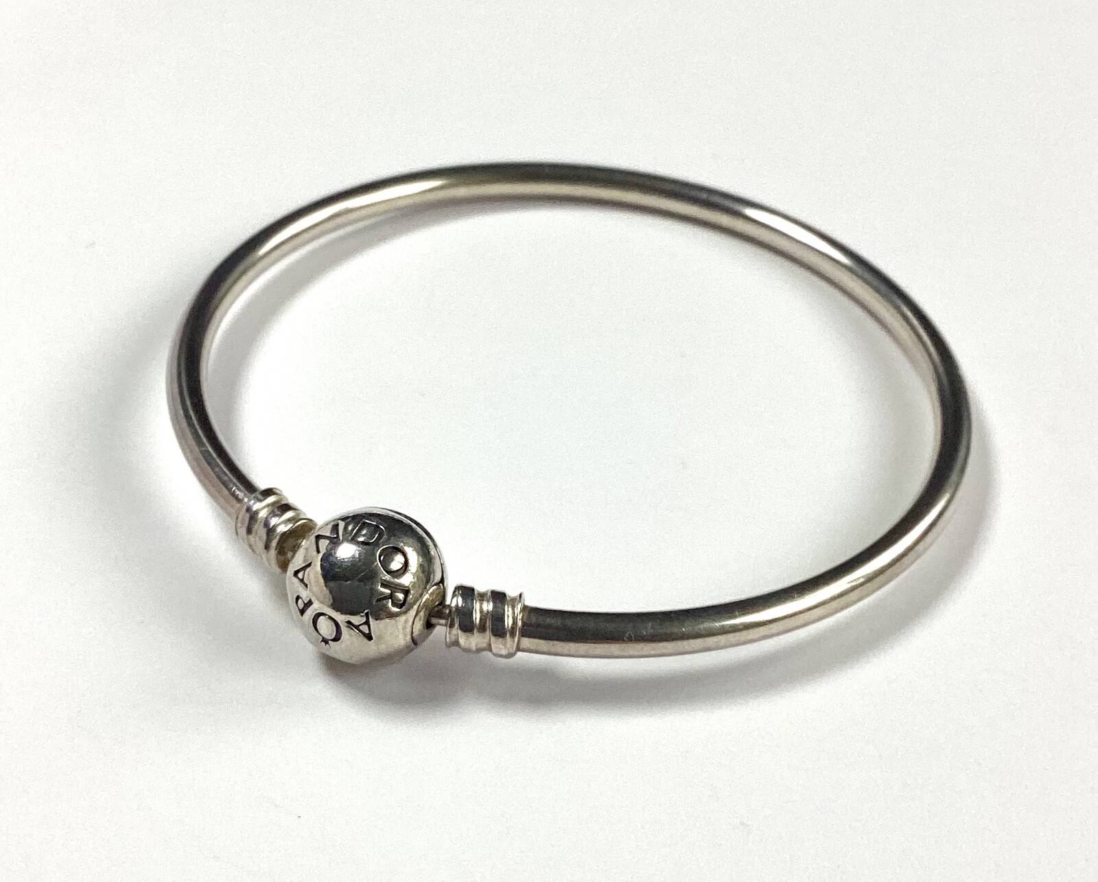 Pandora Silver Ball Clasp Bangle 5.5cm Diameter S925 Charm Bracelet VGC