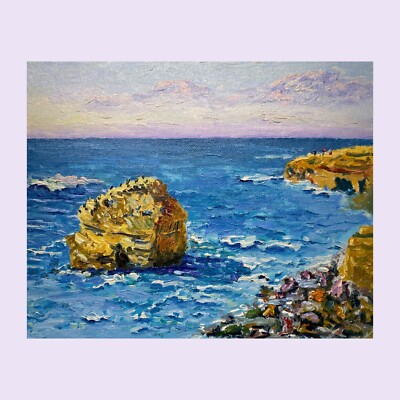 Stunning Oil painting. Original. Sunset Cliffs Scene. Impressionist Fine Art.