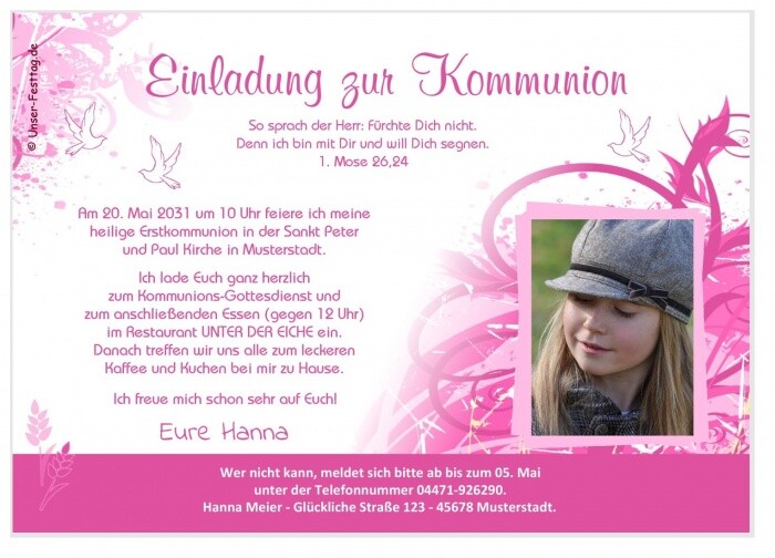 Einladungskarten Kommunion Einladungen Mädchen mit Foto (oder ohne) Wunschtext