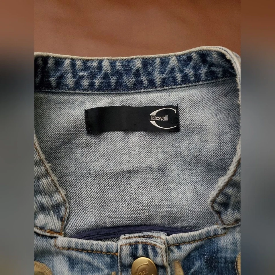 Just Cavalli джинсовой ткани украшенный жилет ROBERTO CAVALLI y2k винтажный маленький - Изображение 2 из 4