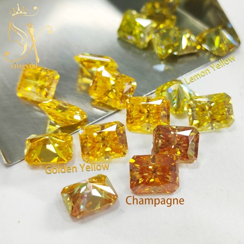 Yellow Color Radiant Moissanite Loose Stone Pass Diamond Test Gemstones DIY Ring - Picture 2 of 17