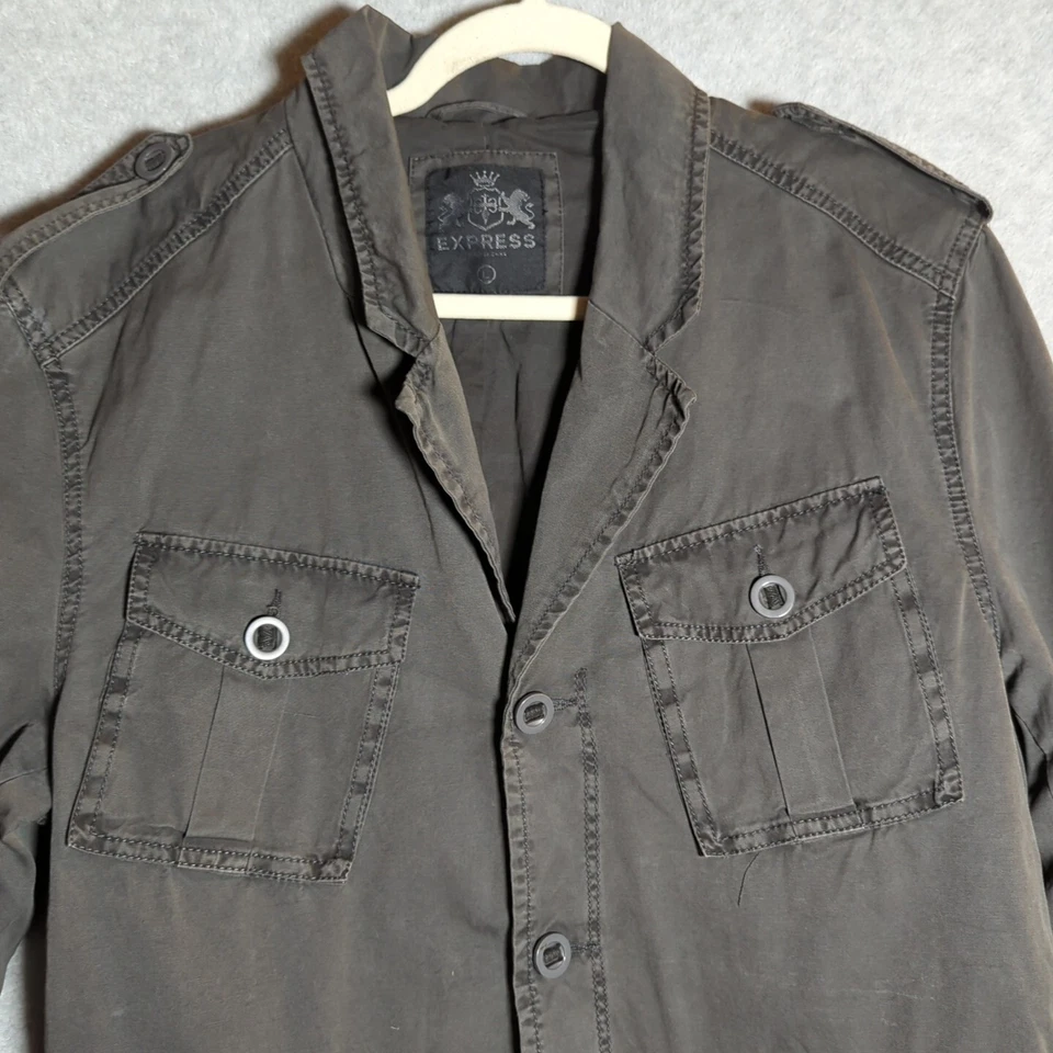 Chaqueta Militar Express Para Hombre Gris-Verde Grande Ligera Y2K Grunge Retro Foto 2 de 4