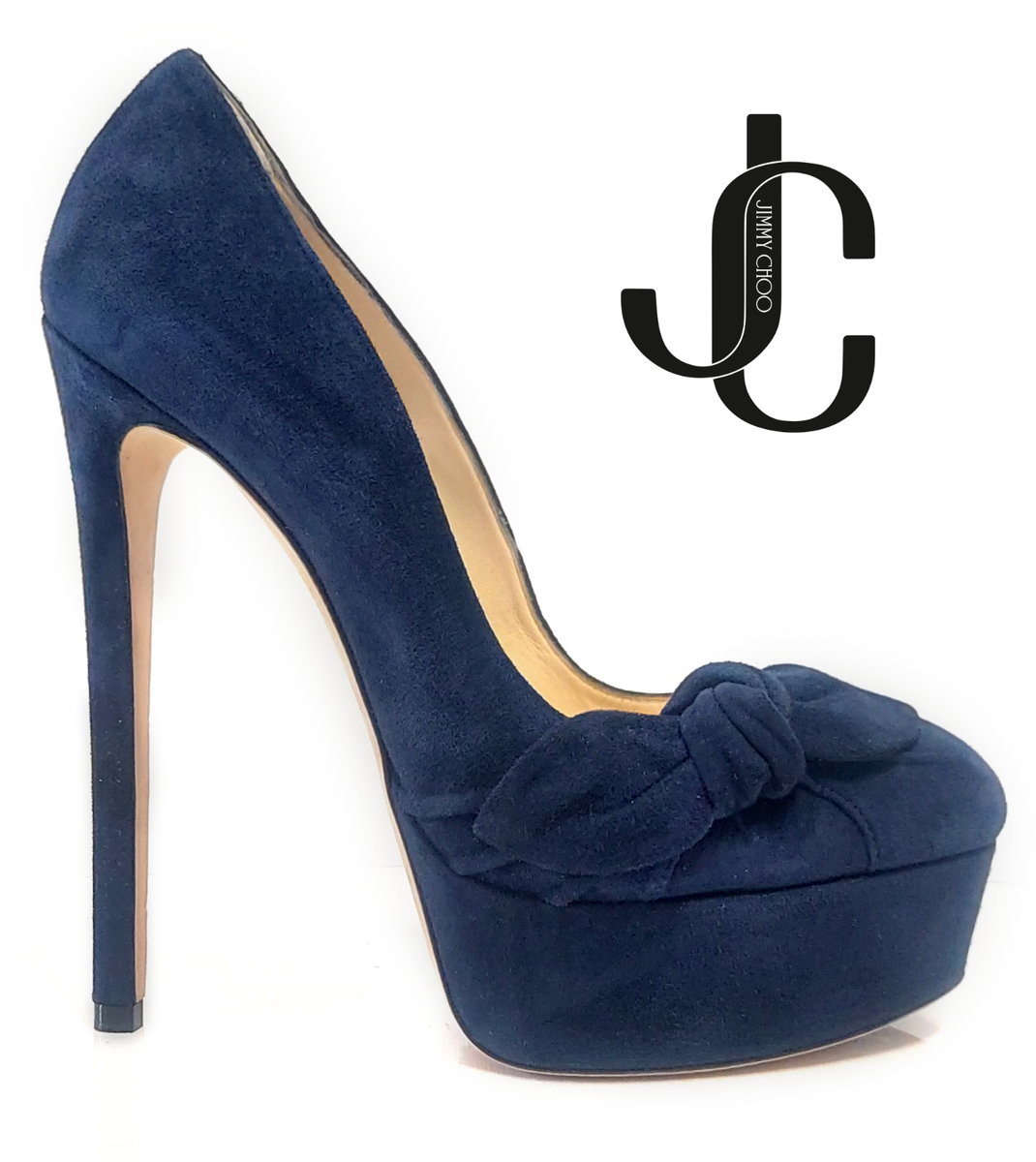 Jimmy Choo Kenedy 150 Blue Suede Knotted Bow Size EU 36 Platform