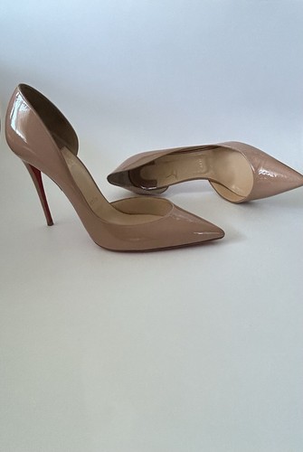 Auth CHRISTIAN LOUBOUTIN Beige Patent Leather Iriza Pumps Size 39.5 - Picture 3 of 11