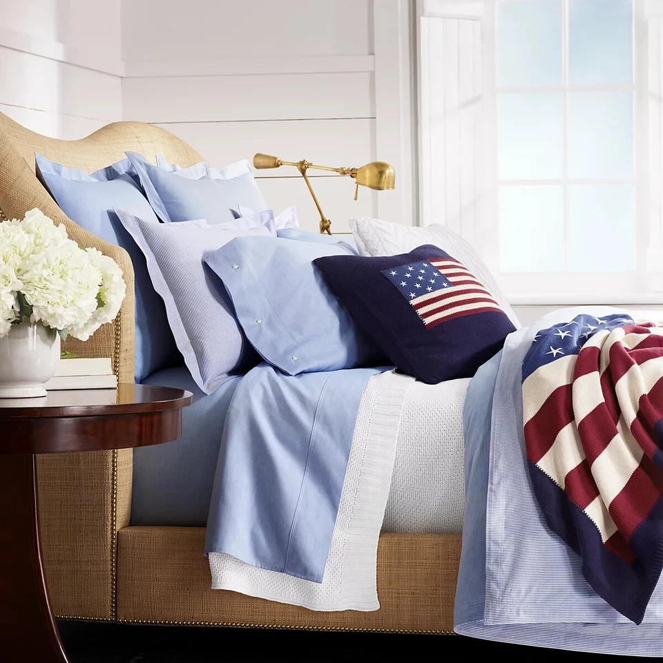 Funda nórdica Oxford reversible orgánica G2U con etiquetas Ralph Lauren azul cielo liso Foto 2 de 4