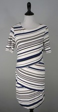 Chicos White Blue Striped Short Sleeve Stretch Sheath Career Work Dress 0 US 4