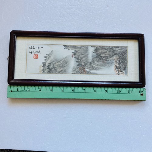 Vintage 1960s Chinese Mountain Painting Brush Calligraphy Art 12” Seal Stamped 0 - Picture 13 of 13