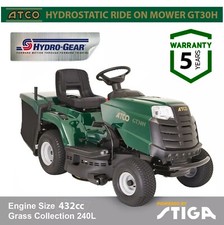 ATCO GT30H Hydrostatic Petrol Ride On Lawnmower Deck 84cm Engine 432cc  200L Box