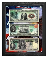 1869 Rainbow Series Colorized $1, $2 & $5 New Currency Set in 8" x 10" Frame