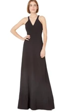 HALSTON Women's Sleeveless V Neck and Back Paneled Evening Gown Size 4
