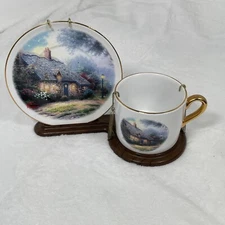 Thomas Kinkade cup saucer collector plate moonlight cottage teleflora combo mug