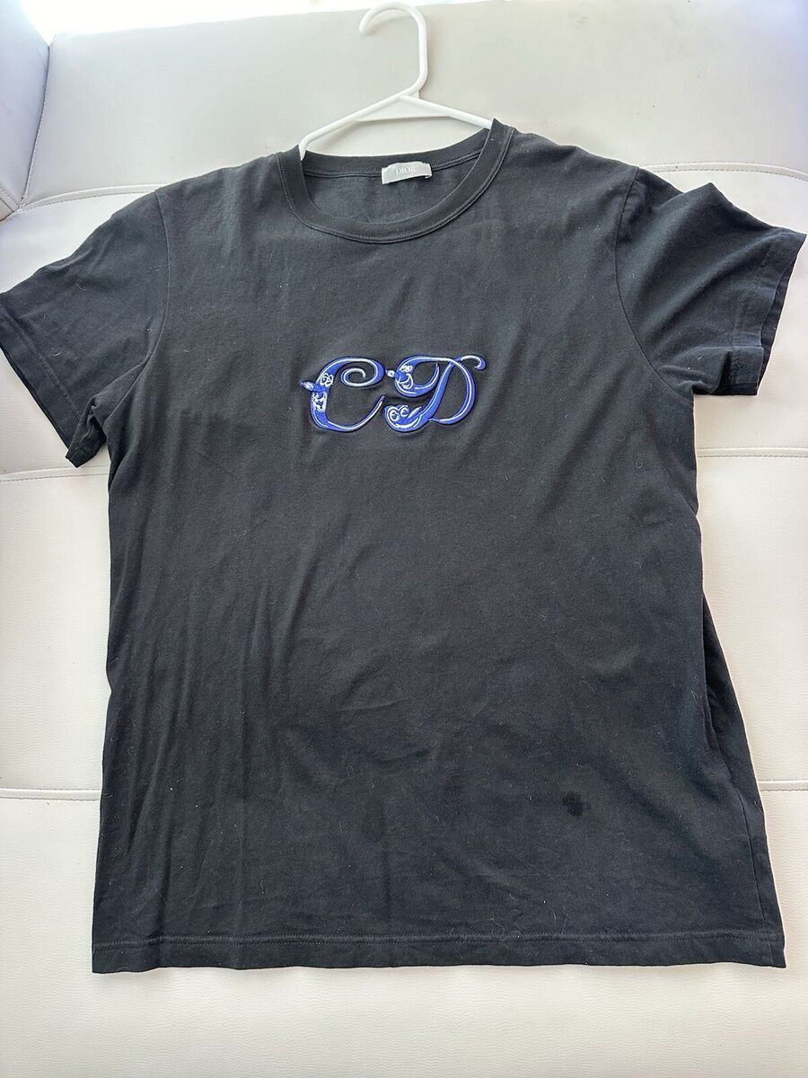 Christian Dior T-Shirt Men's Unisex Black CD Embroidered Christian Dior T-Shirt Men's Unisex Black CD Embroidered