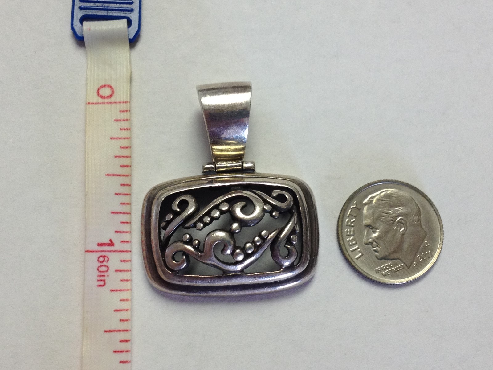 Sterling Silver Scroll Swirl Rectangular Pendant … - image 4