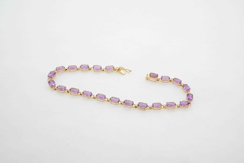 10k Yellow Gold Amethyst Tennis Bracelet Estate Sale 4.20 TCW Gemstone - Picture 2 of 5
