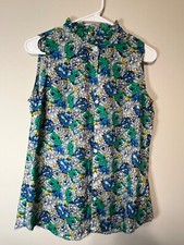 Banana Republic Women  s Floral Ruffle Neck Button Up Top Size Small O 