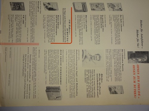 Motor-Presse-Buch Stuttgart, Werbebeilage von 1959, Verkehrsbücher VW Käfer u.a.