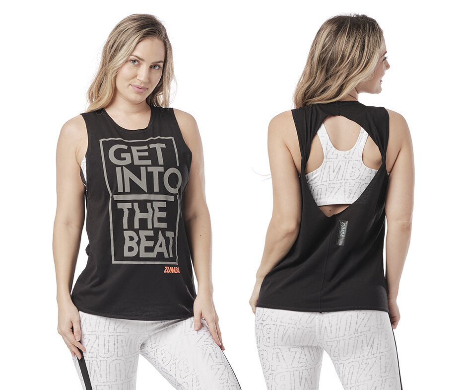 新作♪ズンバ Zumba Shimmer Open Back Tank - Bold Black Zumba Shimmer Open Back Tank Top - Bold Black ~ XS S M