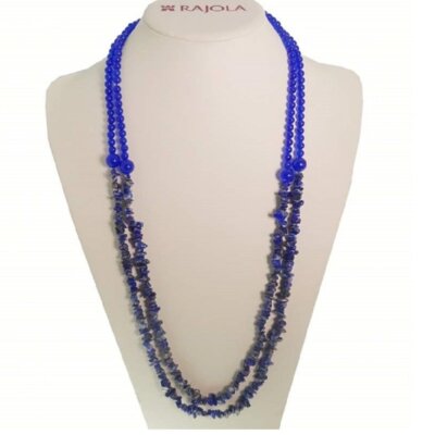 RAJOLA Primula Halskette - Blaue Jade, Lapislazuli, Details Silber Gelb