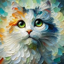 Colorful Cat Portrait - Expressive Art for Feline Enthusiasts (Digital Image)