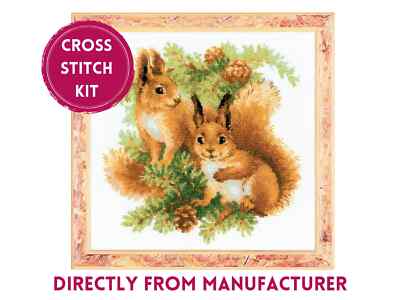 RIOLIS gezähltes Kreuzstich-Set 1491 Eichhörnchen - entzückende kleine Waldtiere