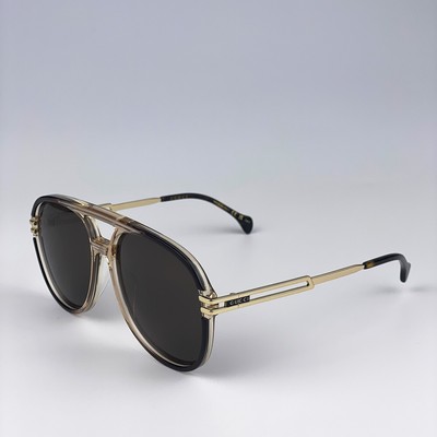 Gucci Men Sunglasses Transparent Brown Gold Brown Pilot  display picture 1
