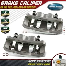 Pair Front Brake Calipers Set with Bracket for Ford F-250 F-350 E-350 Super Duty