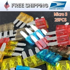 25PCS Micro3 3 Prong Blade Fuses Assortment Kit Set 5A 7.5A 10A 15A 20A