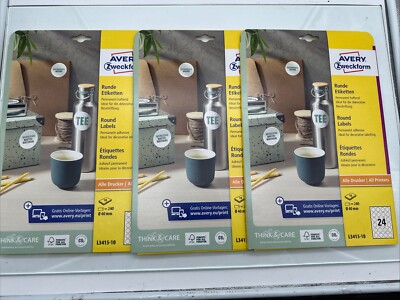 3 Packungen AVERY Zweckform Runde Etiketten L3415-10 Je240 Aufkleber auf 10Blatt