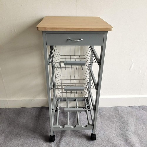 Carro de gabinete organizador de cesta de cocina rodante de 3 niveles de madera en 2 colores - Imagen 8 de 16