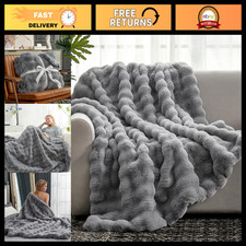 Cozy Faux Fur Throw Blanket - Soft Plush Fuzzy Bubble Blanket for Sofa, 50x60" L