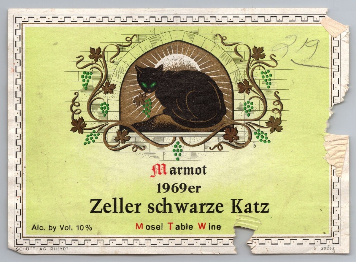 1969 Zeller Schwarze Katz German Wine Bottle Label Black Cat | eBay