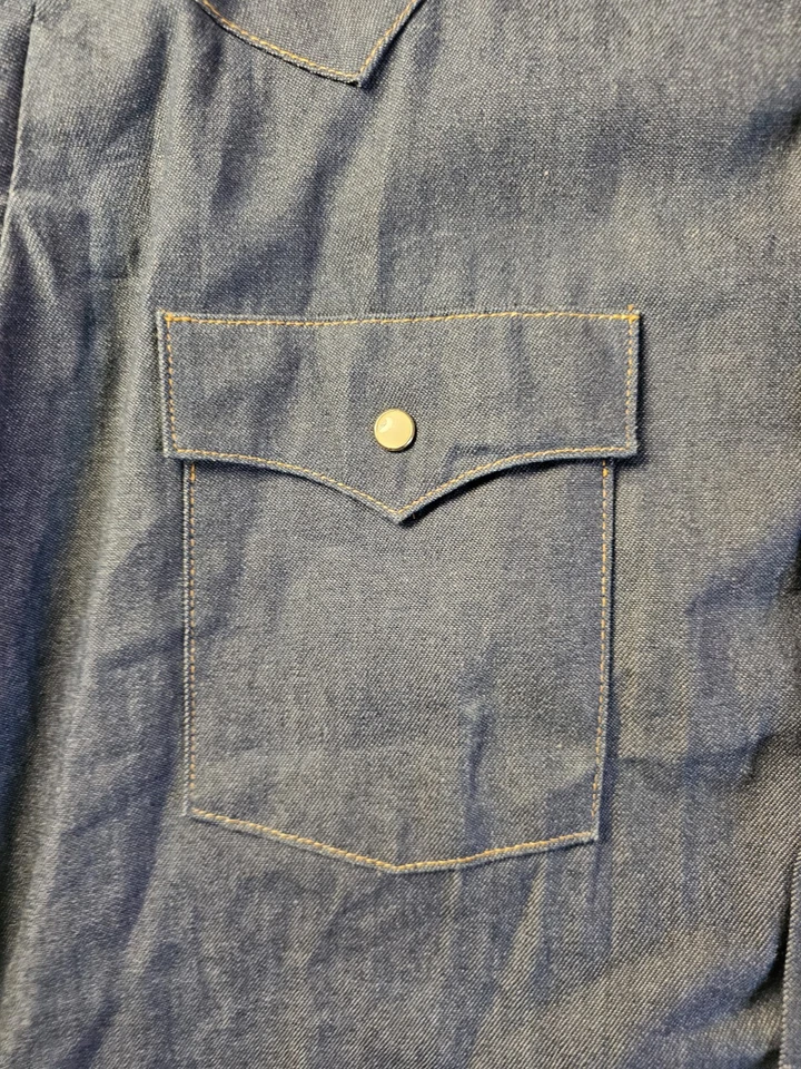Camisa Western Vintage Key Saddle King Talla 17 Denim Perla A Presión Para Hombre Hecha en EE. UU. Foto 4 de 4