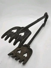 Antique Cast Iron Coal Tongs Heart Design Spring Operated