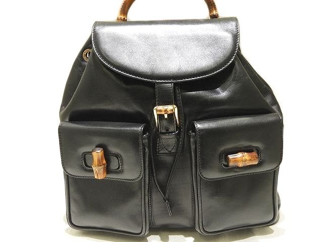 Gucci Bamboo Backpack Rucksack Black Leather Double Pockets Women's Japan thumbnail 11