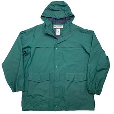 VTG Columbia Rain Coat Men's Large Green Tarp Outdoor Hike Windbreaker Hooded