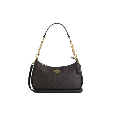New COACH CA548 Women s Teri Shoulder Bag In Signature Canvas Gold/Brown Black