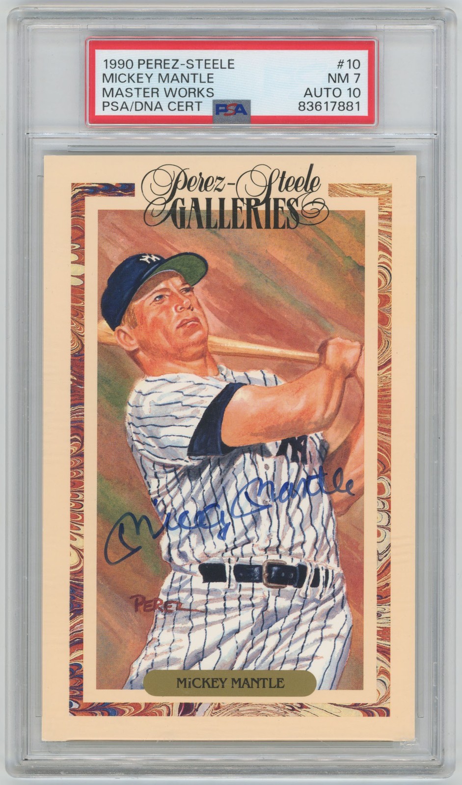 1990 Perez Steele Master Works Mickey Mantle Signed Postcard PSA 10 ( ID: 114248 