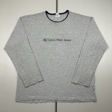 Vintage 90s Calvin Klein Jeans Graphic Long Sleeve Shirt Men's Size L Oversized