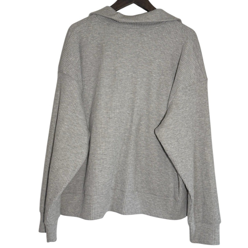 Light Gray Ribbed Quarter-Zip Pullover - image 2